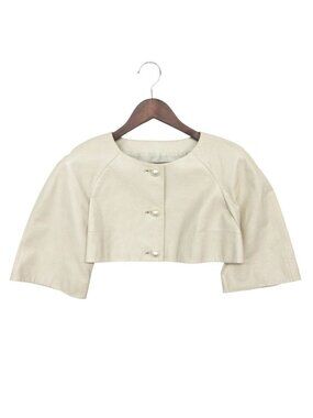 Chanel Jacket Pearl Button Lamb Leather Cropped Ivory